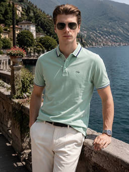 The Indian Garage Co - Green Cotton Blend Collar Neck Solid/Plain Polo T-Shirt