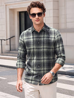 The Indian Garage Co - Green Cotton Collar Neck Slim Fit Checks Full Sleeves Shirt