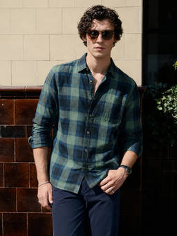 The Indian Garage Co - Green Cotton Collar Neck Slim Fit Checks Full Sleeves Shirt