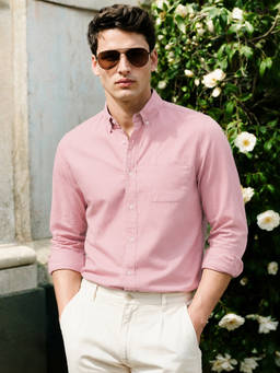 The Indian Garage Co - Pink Cotton Collar Neck Slim Fit Solid/Plain Full Sleeves Shirt