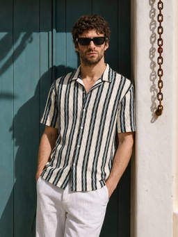 The Indian Garage Co - White Polyester Collar Neck Relaxed Fit Stripes Half Sleeves Shirt