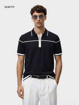The Indian Garage Co - Black Cotton Blend Collar Neck Slim Fit Solid/Plain Polo T-Shirt