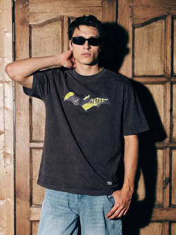 The Indian Garage Co - Black Cotton Crew Neck Oversized Fit Printed Half Sleeves T-Shirt