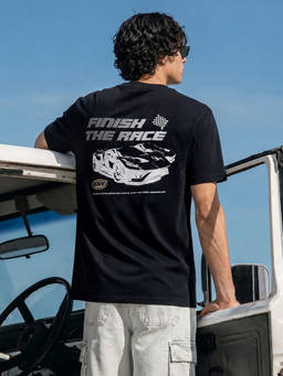 The Indian Garage Co - Black Cotton Crew Neck Relaxed Fit Printed Half Sleeves T-Shirt