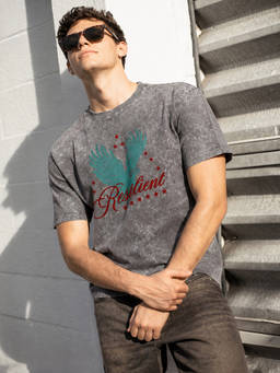 The Indian Garage Co - Grey Cotton Crew Neck Oversized Fit Printed Half Sleeves T-Shirt