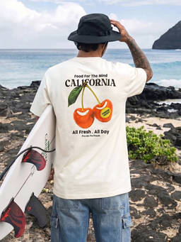 The Indian Garage Co - Cream Cotton Crew Neck Relaxed Fit Printed Half Sleeves T-Shirt