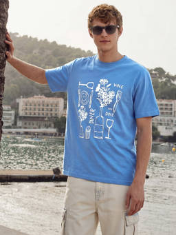 The Indian Garage Co - Blue Cotton Crew Neck Relaxed Fit Printed Half Sleeves T-Shirt