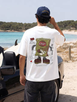 The Indian Garage Co - White Cotton Crew Neck Relaxed Fit Printed Half Sleeves T-Shirt