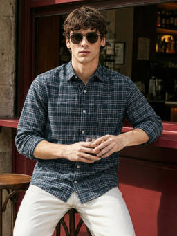 The Indian Garage Co - Green Cotton Collar Neck Slim Fit Checks Full Sleeves Shirt