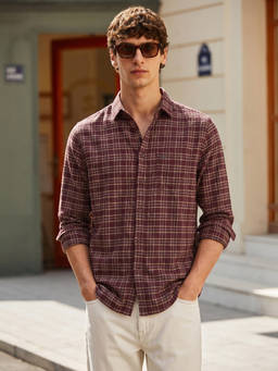 The Indian Garage Co - Maroon Cotton Collar Neck Slim Fit Checks Full Sleeves Shirt