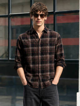 The Indian Garage Co - Brown Cotton Collar Neck Slim Fit Checks Full Sleeves Shirt