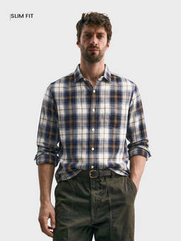 The Indian Garage Co - White Cotton Collar Neck Slim Fit Checks Full Sleeves Shirt