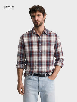 The Indian Garage Co - White Cotton Collar Neck Slim Fit Checks Full Sleeves Shirt