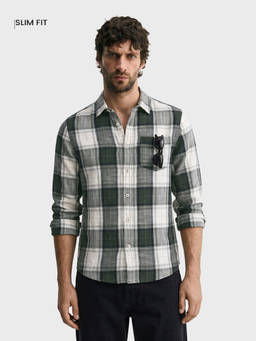 The Indian Garage Co - Green Cotton Collar Neck Slim Fit Checks Full Sleeves Shirt