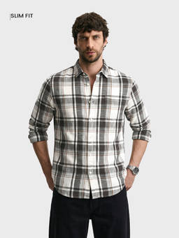 The Indian Garage Co - White Cotton Collar Neck Slim Fit Checks Full Sleeves Shirt