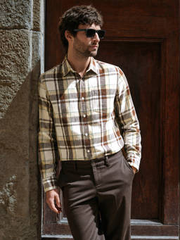 The Indian Garage Co - Cream Cotton Collar Neck Slim Fit Checks Full Sleeves Shirt