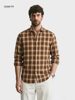 The Indian Garage Co - Brown Cotton Collar Neck Slim Fit Checks Full Sleeves Shirt