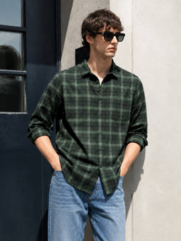 The Indian Garage Co - Green Cotton Collar Neck Slim Fit Checks Full Sleeves Shirt