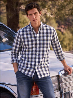 The Indian Garage Co - White Cotton Collar Neck Slim Fit Checks Full Sleeves Shirt