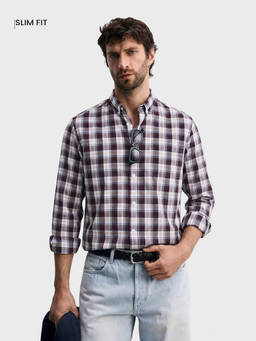 The Indian Garage Co - White Cotton Collar Neck Slim Fit Checks Full Sleeves Shirt