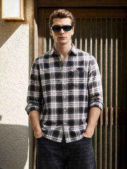 The Indian Garage Co - Black Cotton Collar Neck Slim Fit Checks Full Sleeves Shirt