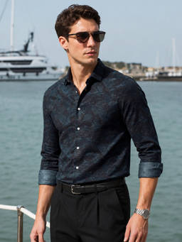 The Indian Garage Co - Black Polyester Collar Neck Slim Fit Printed Full Sleeves Shirt