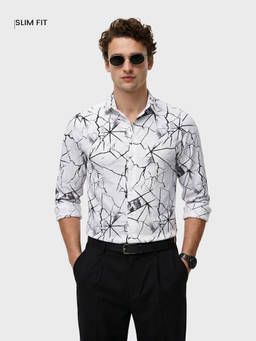 The Indian Garage Co - White Polyester Collar Neck Slim Fit Printed Full Sleeves Shirt