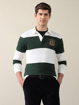 U.S. POLO ASSN. - Green Cotton Collar Neck Slim Fit Colorblock Full Sleeves Polo T-Shirt