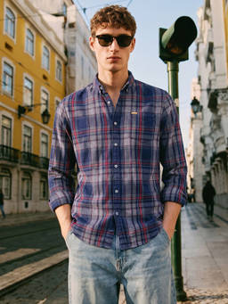 The Indian Garage Co - Blue Cotton Collar Neck Slim Fit Checks Full Sleeves Shirt
