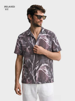 The Indian Garage Co - Grey Polycotton Collar Neck Relaxed Fit Printed Half Sleeves Shirt