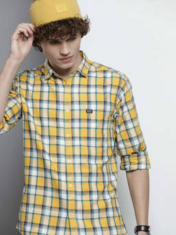 The Indian Garage Co - Yellow Cotton Collar Neck Slim Fit Checks Full Sleeves Shirt