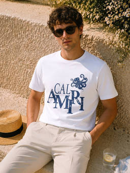 The Indian Garage Co - White Cotton Blend Crew Neck Relaxed Fit Printed Half Sleeves T-Shirt