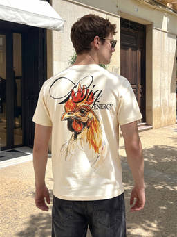 The Indian Garage Co - Cream Cotton Blend Crew Neck Relaxed Fit Printed Half Sleeves T-Shirt