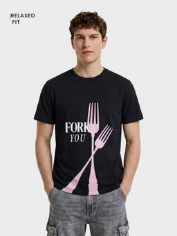 The Indian Garage Co - Black Cotton Blend Crew Neck Relaxed Fit Printed Half Sleeves T-Shirt