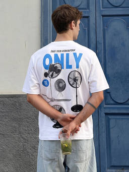 The Indian Garage Co - White Cotton Blend Crew Neck Relaxed Fit Printed Half Sleeves T-Shirt