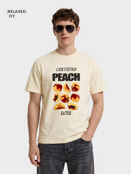 The Indian Garage Co - Cream Cotton Blend Crew Neck Relaxed Fit Printed Half Sleeves T-Shirt