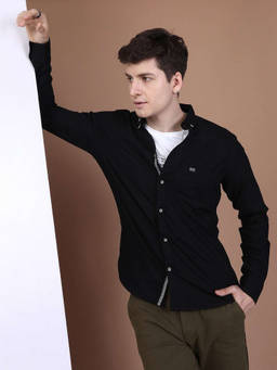 The Indian Garage Co - Black Cotton Mandarin Neck Slim Fit Solid/Plain Full Sleeves Shirt