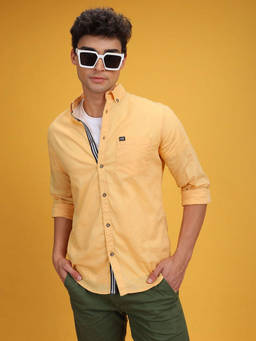 The Indian Garage Co - Yellow Cotton Collar Neck Slim Fit Solid/Plain Full Sleeves Shirt