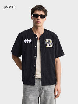 The Indian Garage Co - Black Polyester Collar Neck Boxy Fit Textured Half Sleeves Shacket