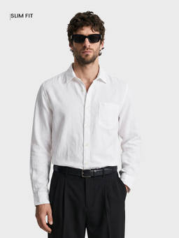 The Indian Garage Co - White Cotton Blend Collar Neck Slim Fit Solid/Plain Full Sleeves Shirt