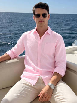 The Indian Garage Co - Pink Cotton Blend Collar Neck Slim Fit Solid/Plain Full Sleeves Shirt
