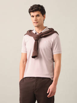 U.S. POLO ASSN. - Pink Nylon Collar Neck Slim Fit Solid/Plain Half Sleeves Polo T-Shirt