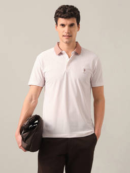 U.S. POLO ASSN. - Off White Nylon Collar Neck Slim Fit Stripes Half Sleeves Polo T-Shirt