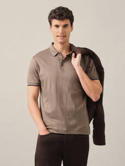 U.S. POLO ASSN. - Brown Cotton Collar Neck Slim Fit Stripes Half Sleeves Polo T-Shirt