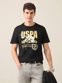 U.S. Polo Assn. Denim Co. - Black Cotton Crew Neck Regular Fit Printed Half Sleeves T-Shirt