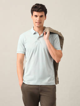 U.S. POLO ASSN. - Blue Nylon Collar Neck Slim Fit Solid/Plain Half Sleeves Polo T-Shirt