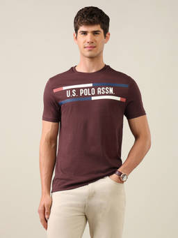 U.S. Polo Assn. Denim Co. - Maroon Cotton Crew Neck Regular Fit Typography Half Sleeves T-Shirt