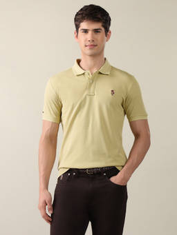 U.S. Polo Assn. Denim Co. - Mustard Cotton Collar Neck Slim Fit Solid/Plain Polo T-Shirt