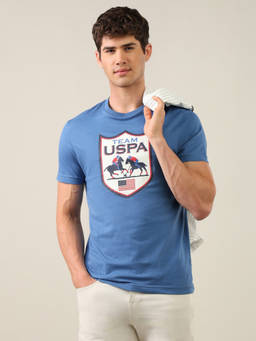 U.S. Polo Assn. Denim Co. - Blue Cotton Crew Neck Regular Fit Printed Half Sleeves T-Shirt