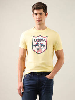 U.S. Polo Assn. Denim Co. - Yellow Cotton Crew Neck Regular Fit Printed Half Sleeves T-Shirt